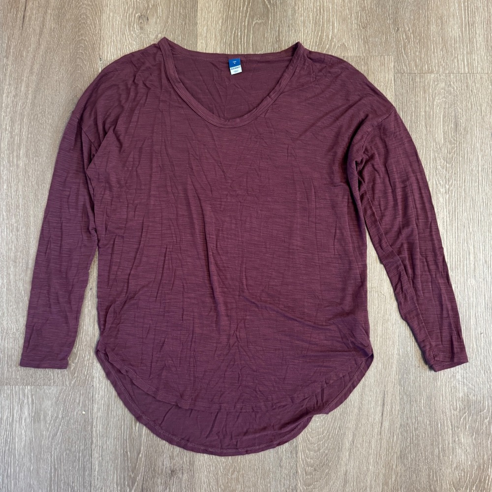Old Navy Luxe Top Women Medium Burgundy V-Neck Long Sleeve High-Low Slub Knit